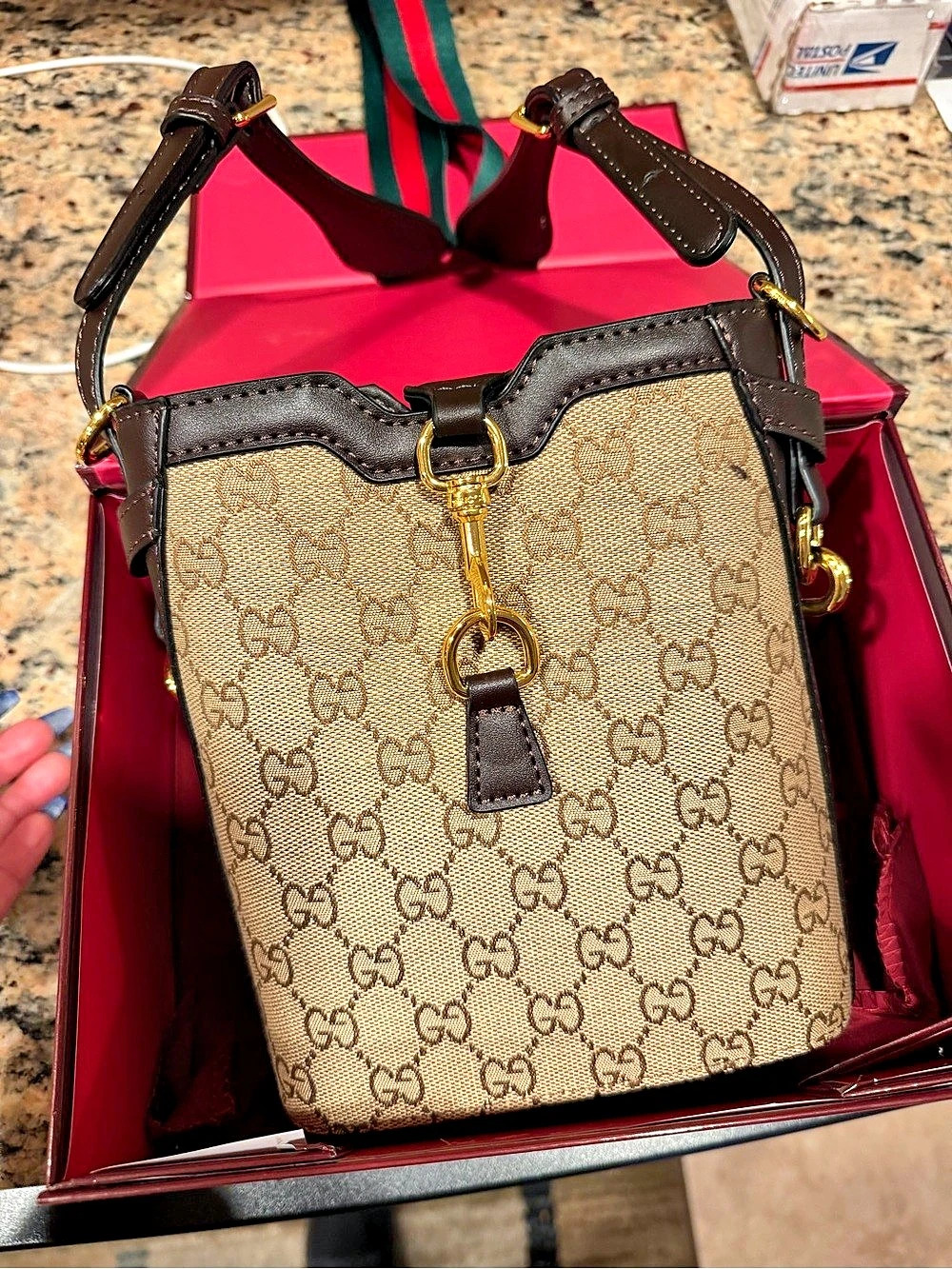 Gucci Mini bucket bag with Web Beige & Brown